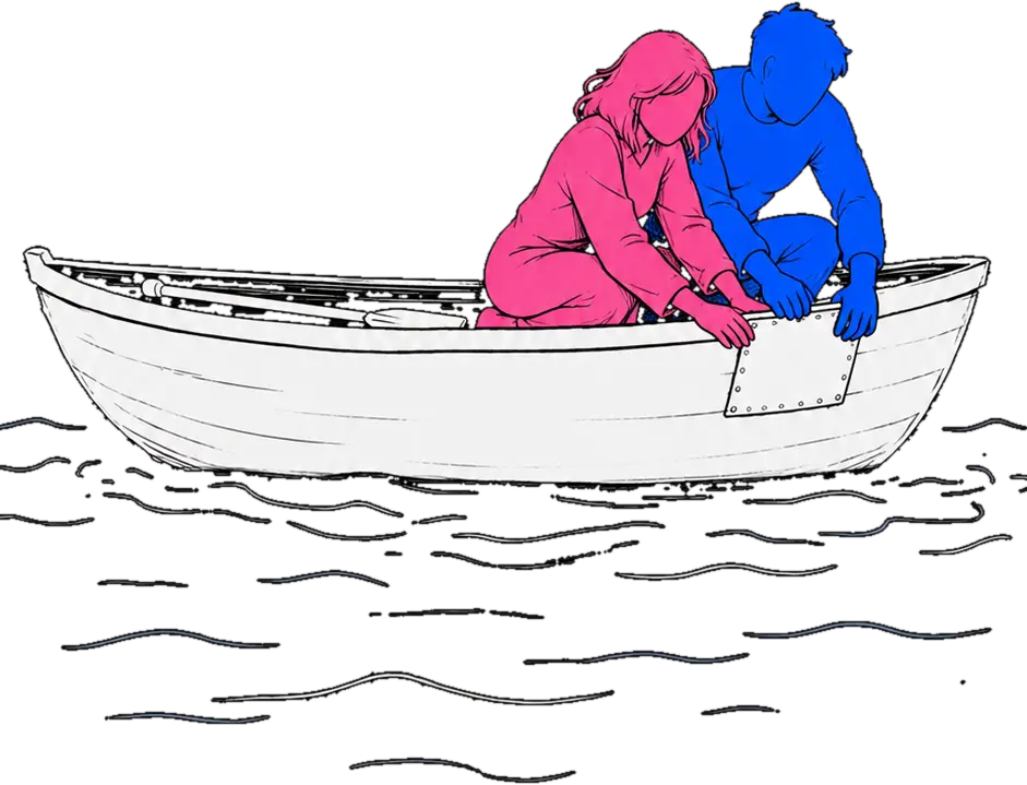 Un couple répare ensemble une barque