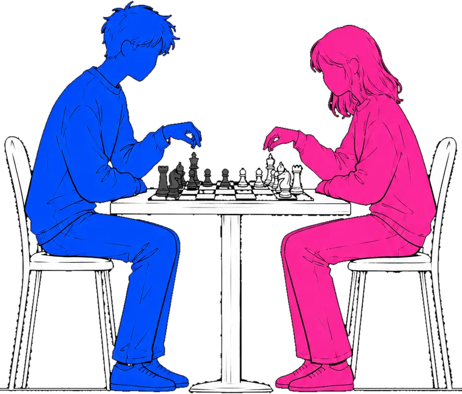Un homme et une femme jouent aux échecs face à face