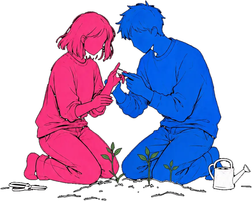 Un couple soigne ensemble de jeunes plantes